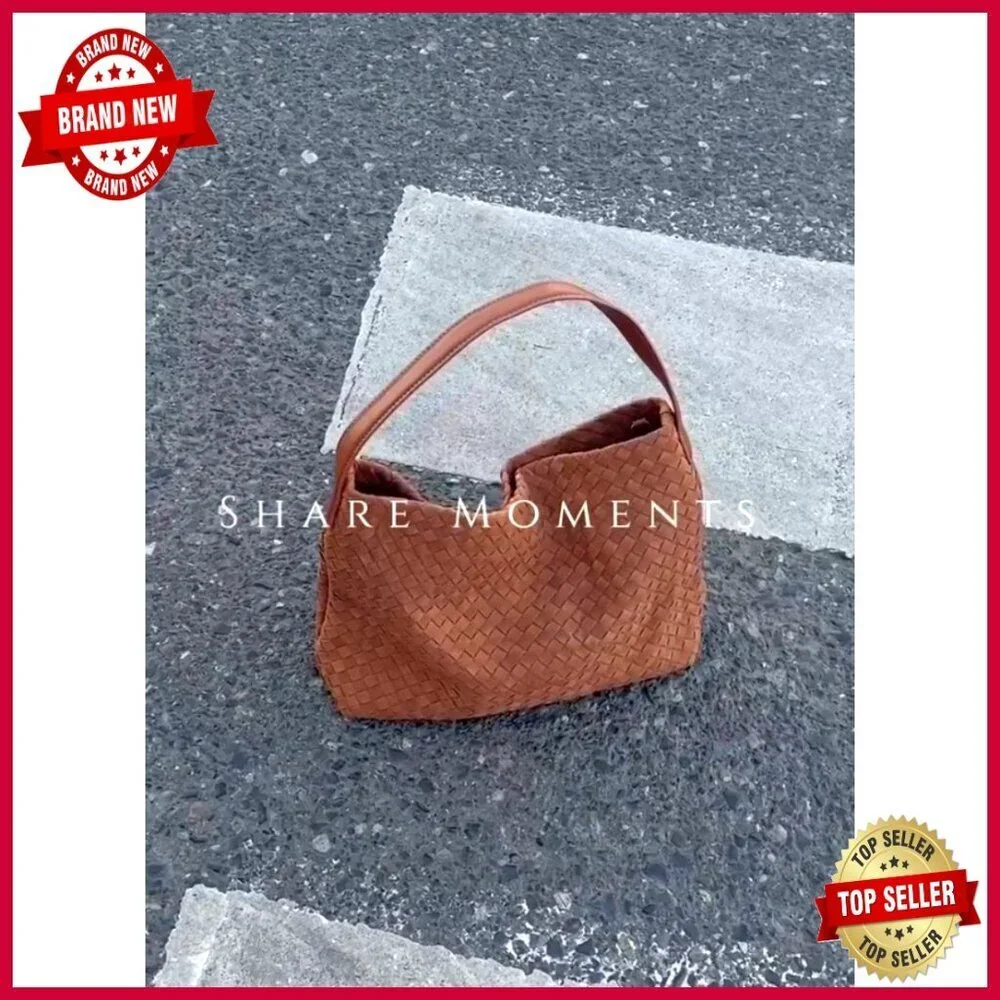Suede Hobo Bag with Silk Scarf, Woven Shoulder Crossbody Purse